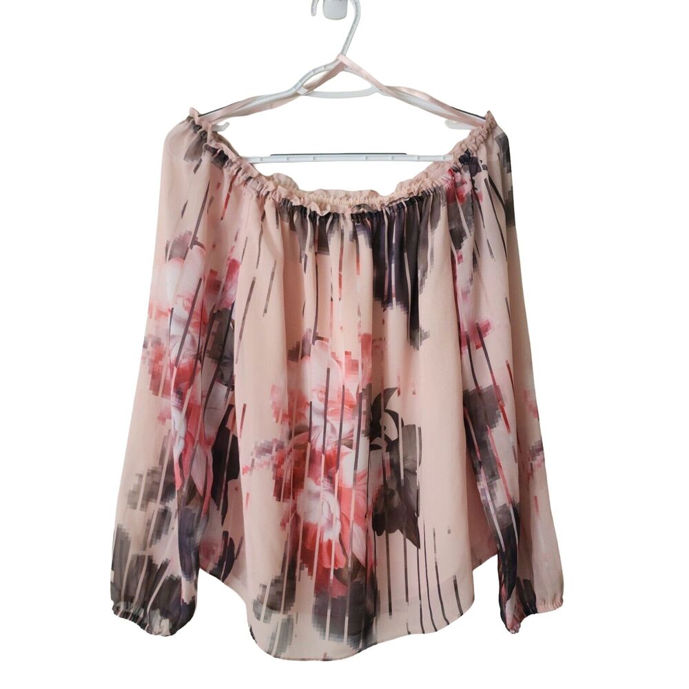 WHBM White House Black Market Women's M Blouse Pink Floral Long Sleeves Flowy